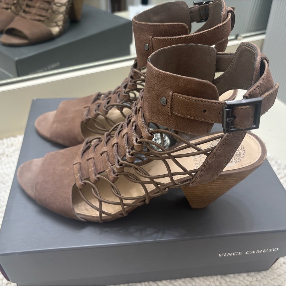 Vince Camuto Tan Caged Heeled Sandals